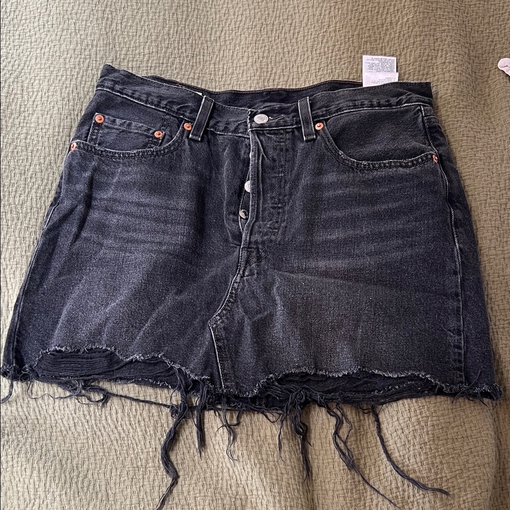 Levi's Charcoal Frayed Denim Skirt
